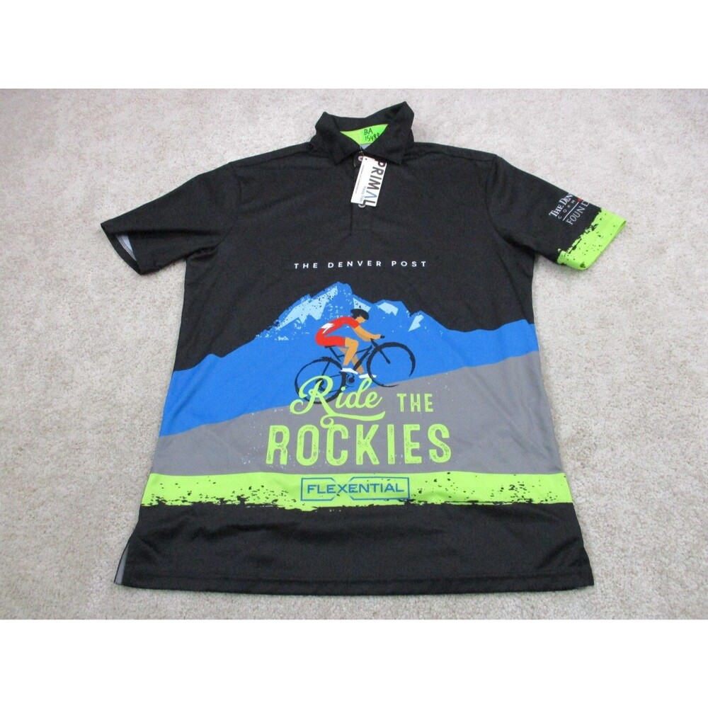 Primal Cycling Polo Jersey Men Medium Black Ride The Rockies Denver Post Mens